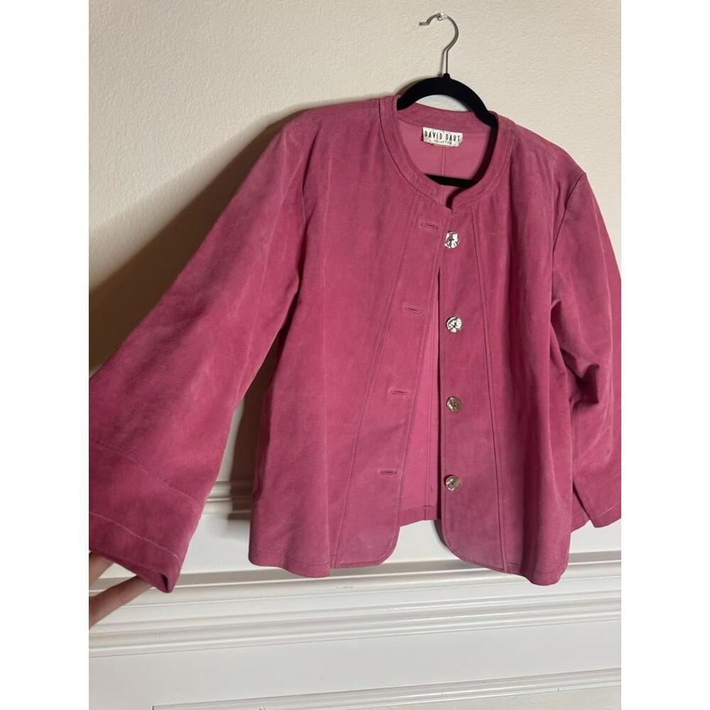David Dart Pink Suede Leather Classic Cropped Jacket Blazer L